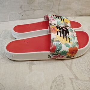 Women's New Balance Floral Slide Sandals - Red and White